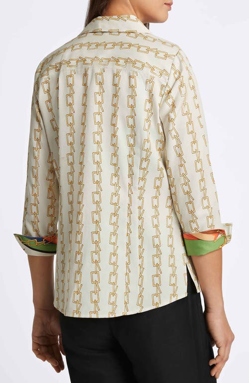 Shop Foxcroft Taylor Chain Stripe Cotton Button-up Shirt In Ivory Multi