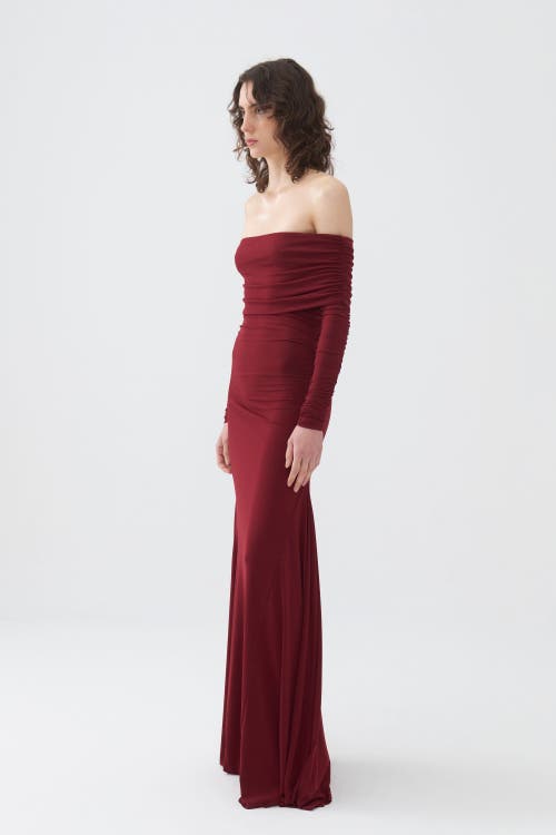 Shop Nocturne Off-the-shoulder Maxi Dress In Burgundy