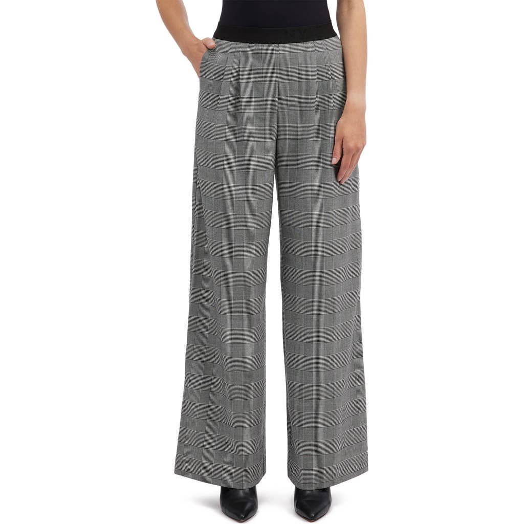 Nvlt Plaid Wide Leg Pull-on Pants In Black/grey