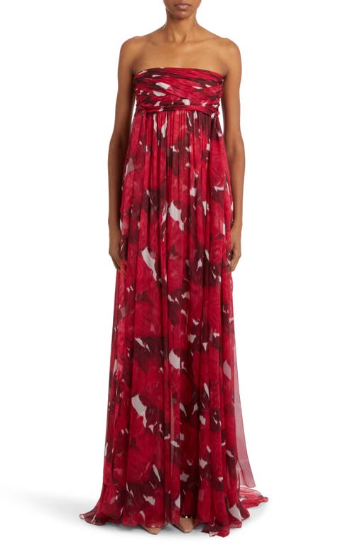 Valentino Garavani Rose Print Off the Shoulder Chiffon Gown in Milk/Rosso |  Smart Closet