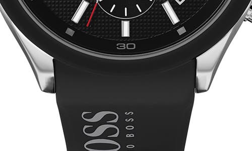 Shop Hugo Boss Boss Velocity Chronograph Rubber Strap Watch, 45mm In Black/silver