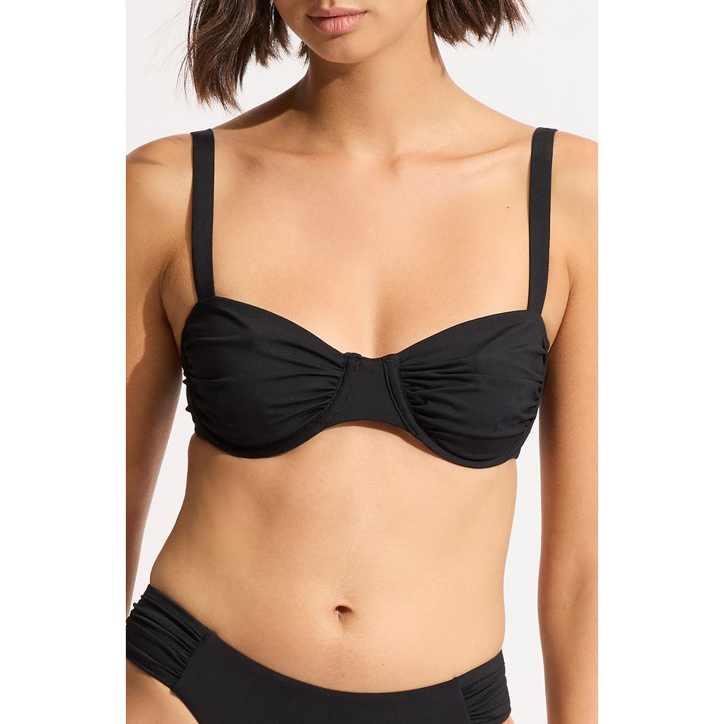 Shop Seafolly Ruched Underwire Bikini Top In Black