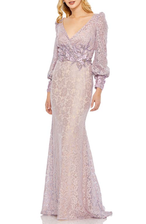 Mac Duggal Beaded Detail Lace Long Sleeve Gown Vintage Lilac at Nordstrom,
