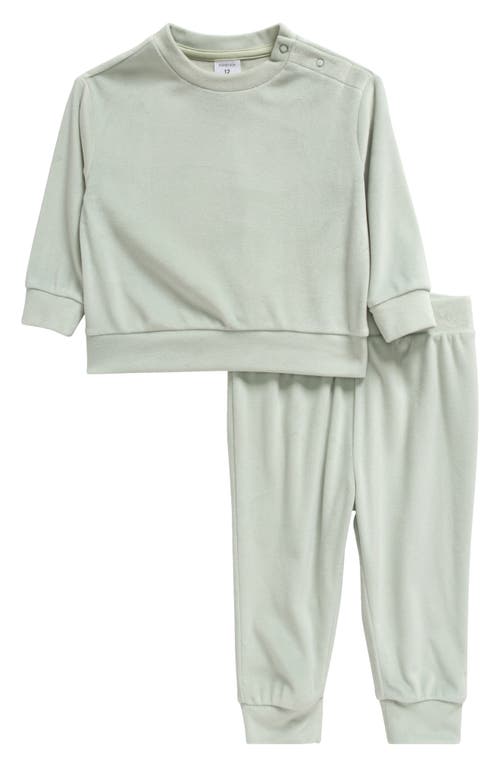 Shop Nordstrom Velour Sweatshirt & Joggers Set In Green Mirror