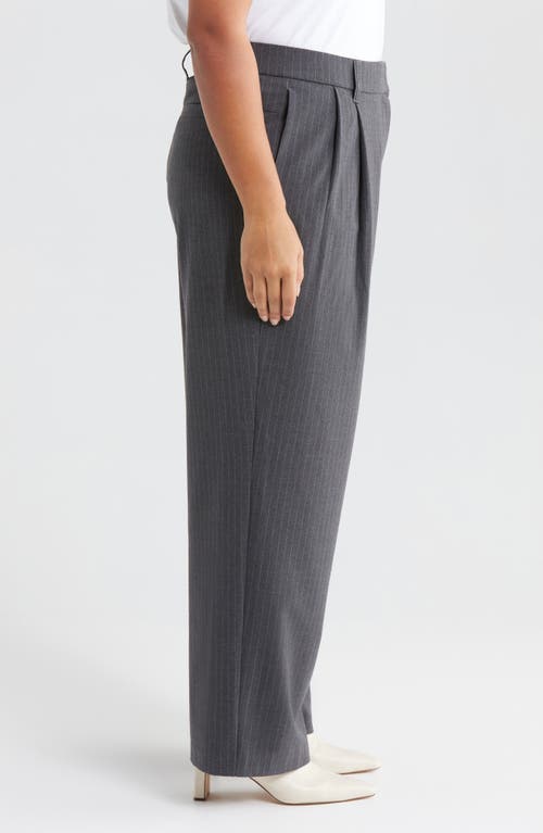 Wit & Wisdom Pinstripe Ultra Skyrise Pleated Wide Leg Pants In Steel Grey White