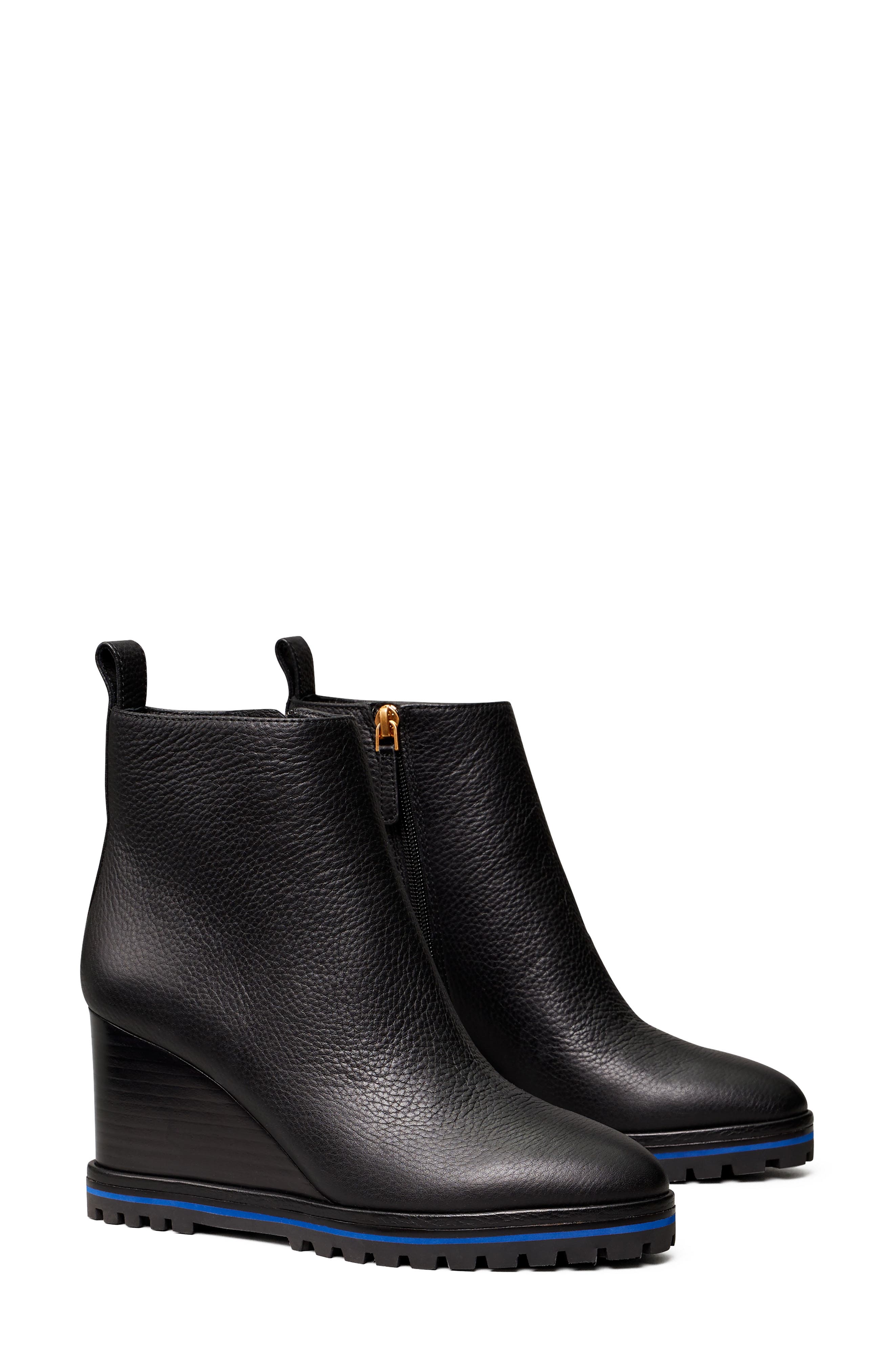 wedge black leather boots