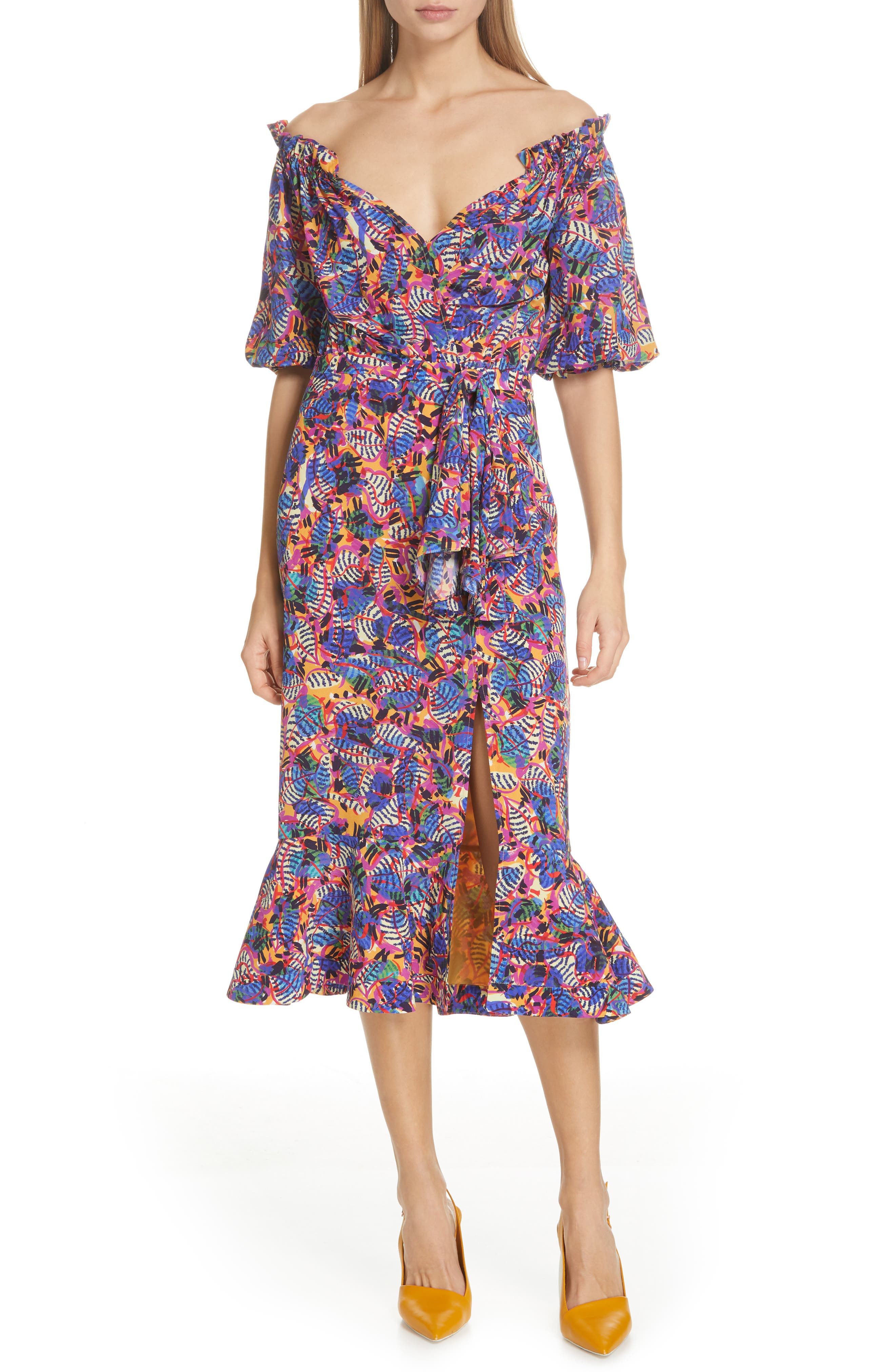 saloni olivia floral midi dress