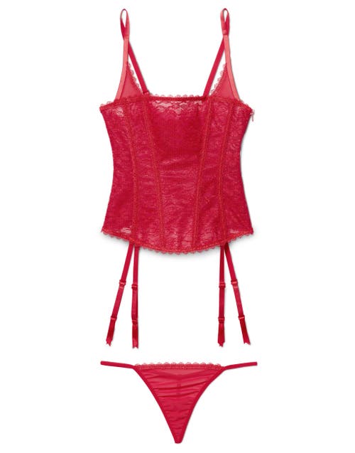 Shop Adore Me Vira Corset & G-string Set In Dark Red