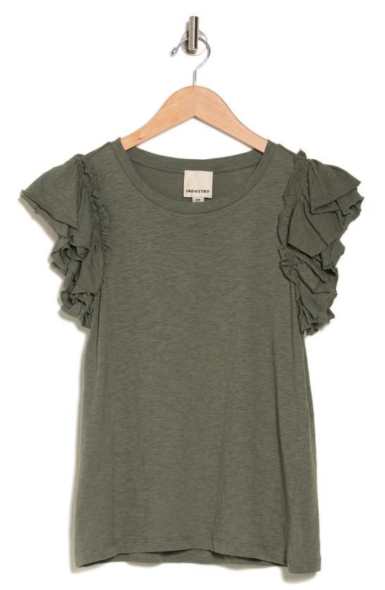 Industry Republic Clothing Double Flutter Sleeve Cotton Top In Green