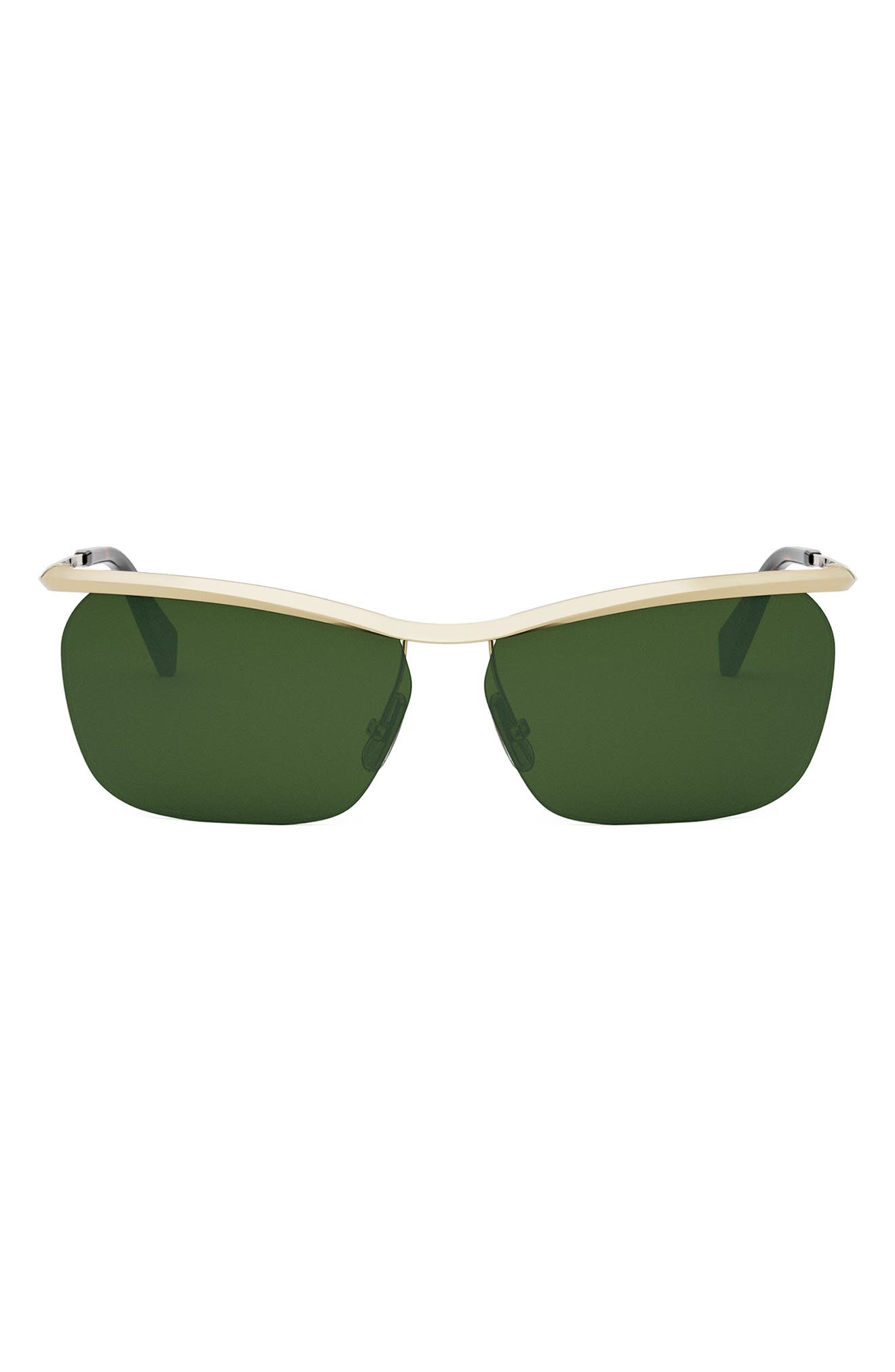 CELINE 62mm Oversize Geometric Sunglasses in Shiny Endura Gold /Green 
