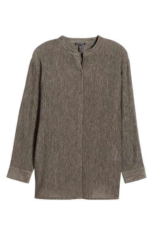 Shop Eileen Fisher Mandarin Collar Button-up Shirt In Taupe