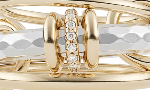 Shop Spinelli Kilcollin Gemini Vulcan Pavé Diamond Linked Stack Ring In Hammered Silver/gold