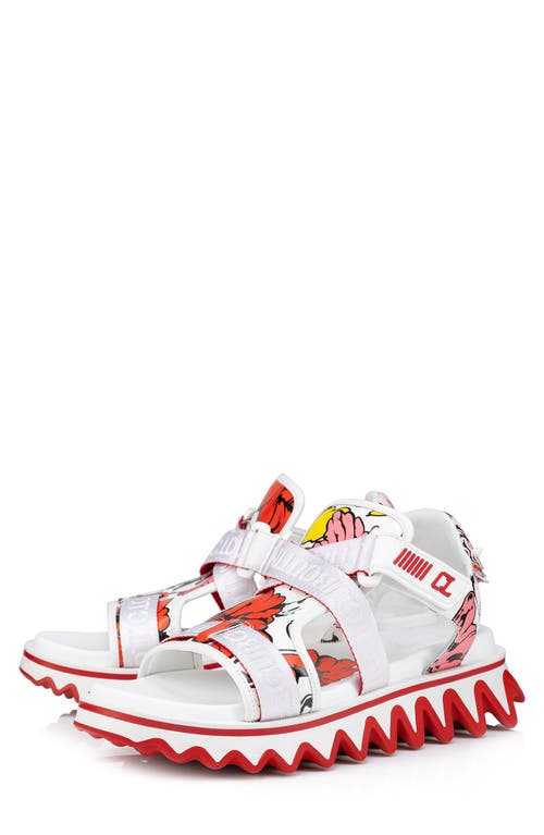 Shop Christian Louboutin X Shun Sudo Summer Loubishark Button Flower Sandal In White/multi