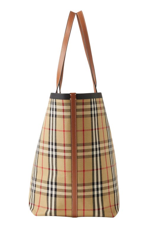 Shop Burberry Large London Check Cotton Canvas Tote In Briar Brown/black