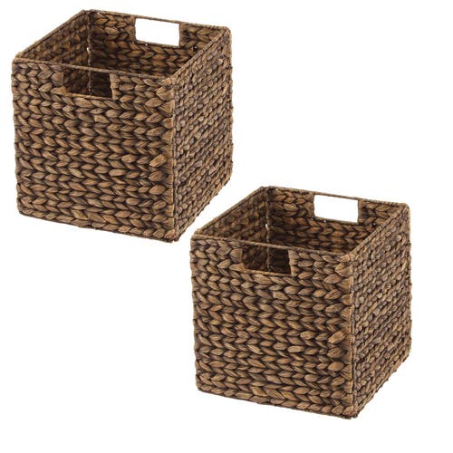 mDesign Hyacinth Woven Cube Bin Basket Organizer, Handles