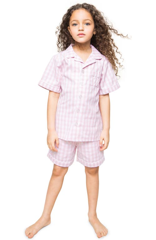 Petite Plume Kids' Gingham Short Two-Piece Pajamas Pink Multi at Nordstrom,