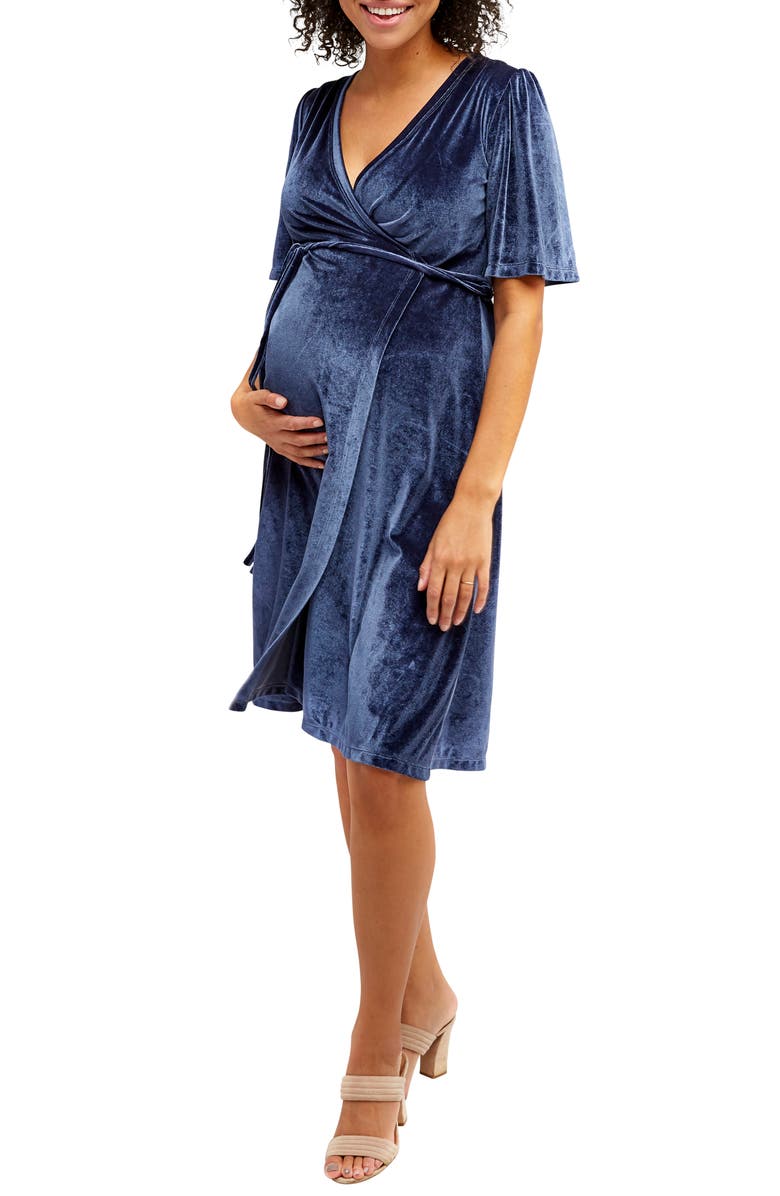 Nom Maternity Genevieve Velvet Maternity/Nursing Dress, Main, color, Slate
