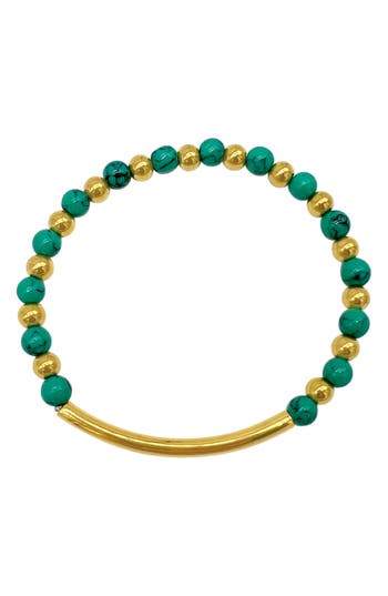 Shop Adornia 14k Gold Plated Turquoise Beaded Stretch Bracelet In Gold/turquoise