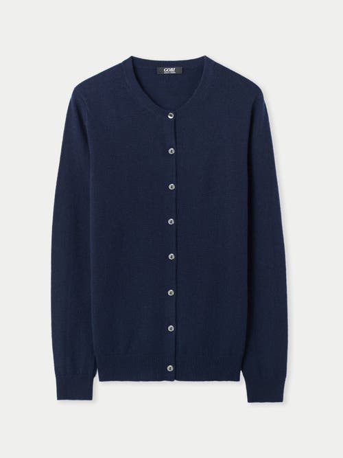 Gobi Cashmere Crew Neck Cardigan In Navy
