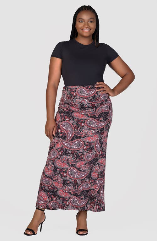 24seven Comfort Apparel Plus Size Fold Over Waist Printed Maxi Skirt In Pink Multi