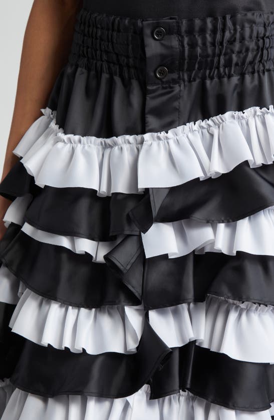 Shop Noir Kei Ninomiya Reversible Colorblock Tiered Ruffle Satin Skirt In Black X White