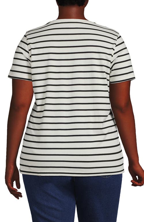 Shop Lands' End Plus Size Relaxed Supima Cotton Crew Neck T-shirt In Ivory/black Breton Stripe