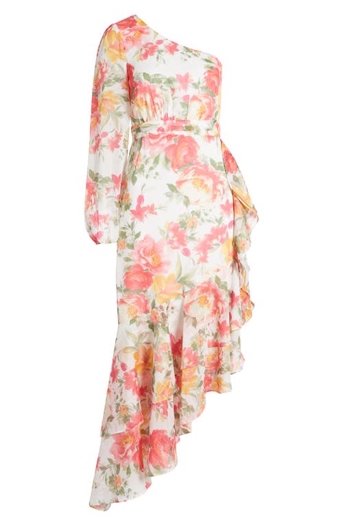 Shop Lulus Graceful Essence Long Sleeve Asymmetric Hem Dress In White Floral