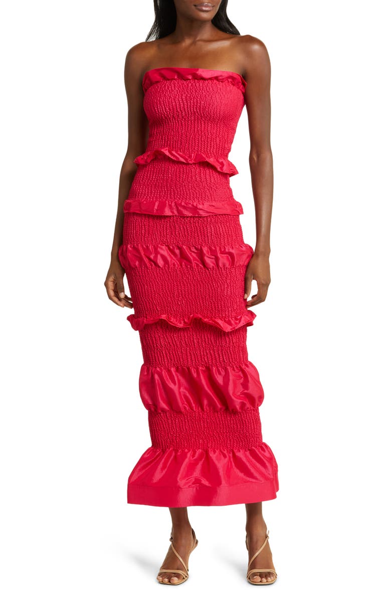 ORIRE Nama Smocked Ruffle Strapless Maxi Dress | Nordstrom
