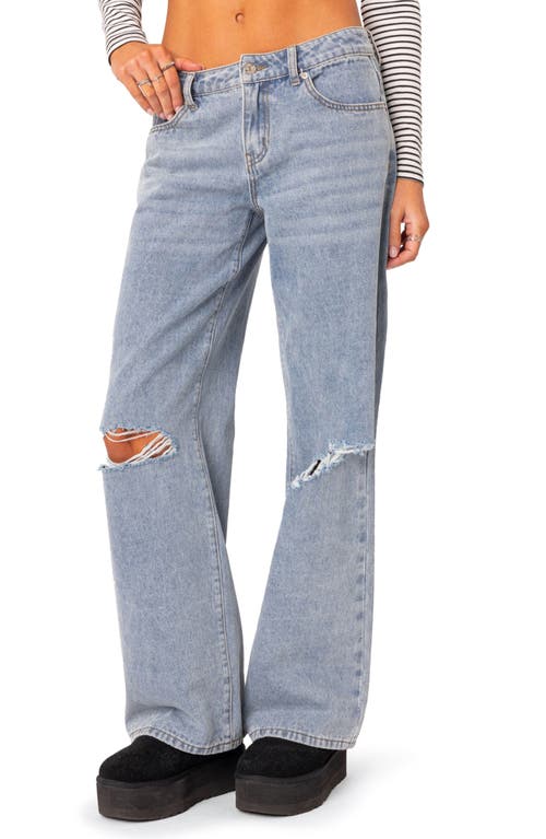 EDIKTED Debbie Ripped Low Rise Wide Leg Jeans Light-Blue at Nordstrom,
