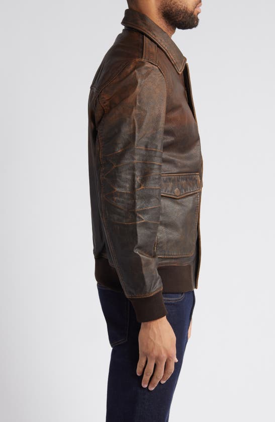 Shop Frye Distressed Water Repellent Leather Aviator Jacket In Brown Beige