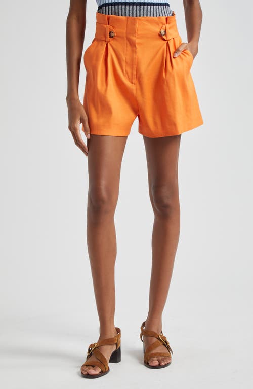 Veronica Beard Franzi Paperbag Waist Linen Blend Shorts Orange at Nordstrom,