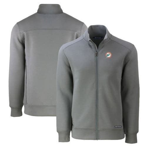 Men's Cutter & Buck Gray Miami Dolphins Throwback Roam Eco Recycled Full-Zip Jacket