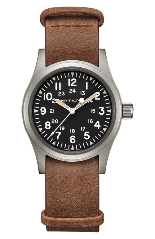 Shop Hamilton Khaki Field Leather Strap Watch, 38mm In Brown/black/silver