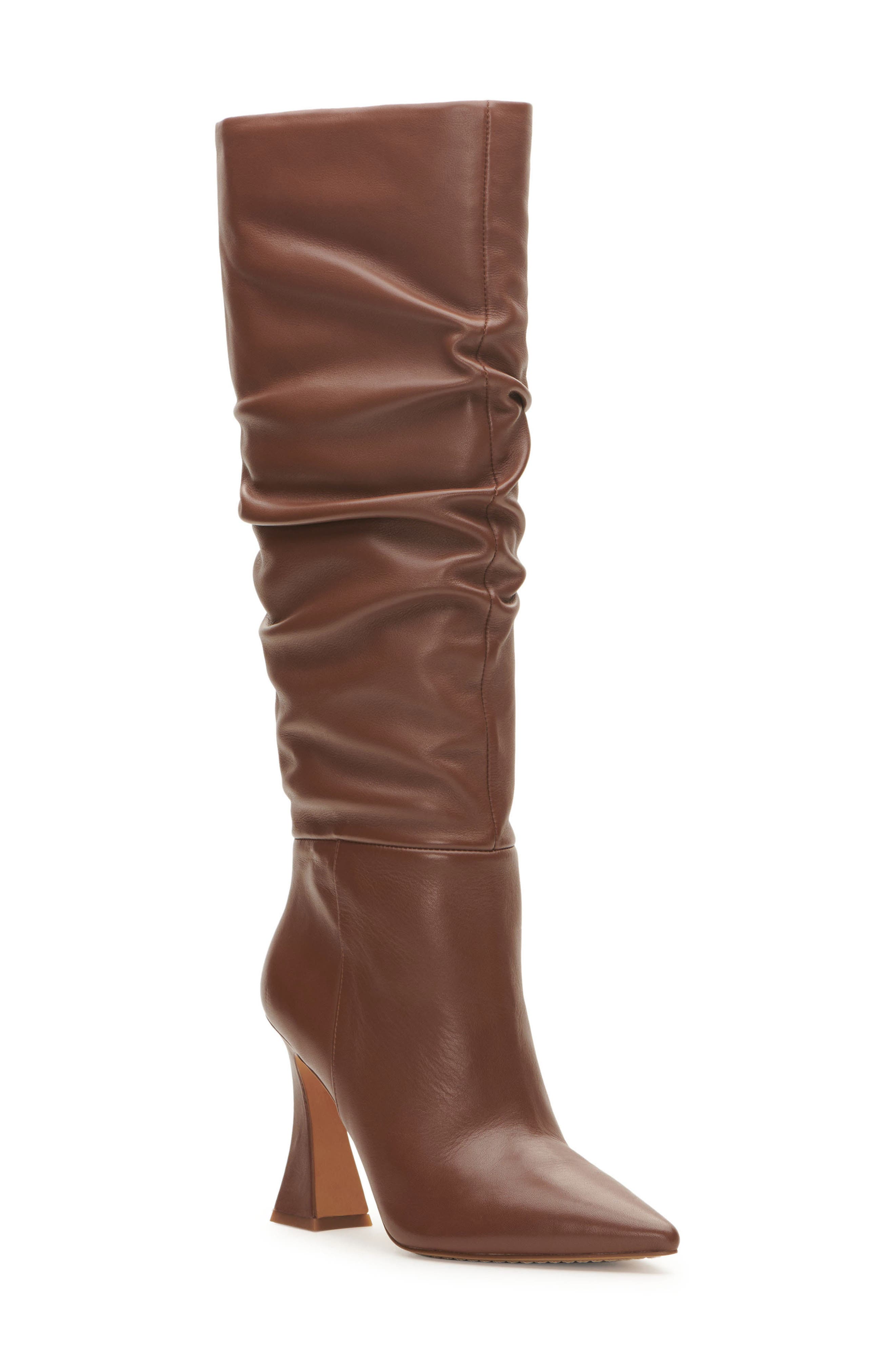 brown heeled tall boots