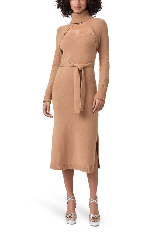 PAIGE Cherise Long Sleeve Cutout Turtleneck Wool Blend Maxi Dress in Toffee Bronze
