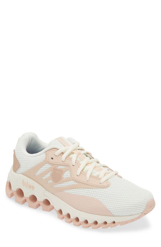 Shop K-swiss Tubes Sport Running Shoe In White/cream/rosegold