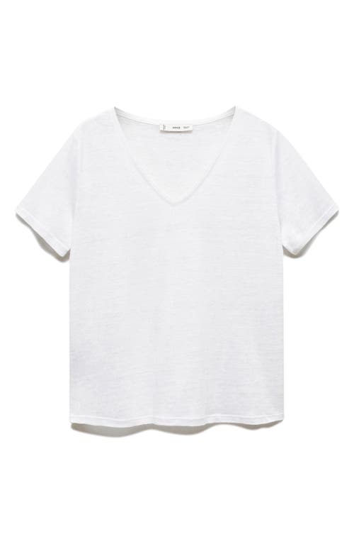Mango V-neck Linen T-shirt In White