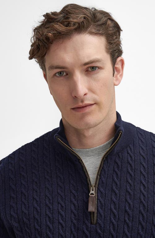 Shop Barbour Ramsden Cable Knit Quarter Zip Wool Sweater In Navy