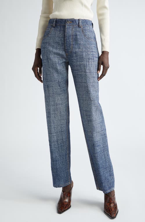 Bottega Veneta Denim Print Straight Leg Pants In Indigo/white