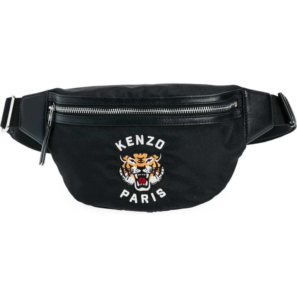 Kenzo Varsity Logo Embroidered Canvas Belt Bag In Black