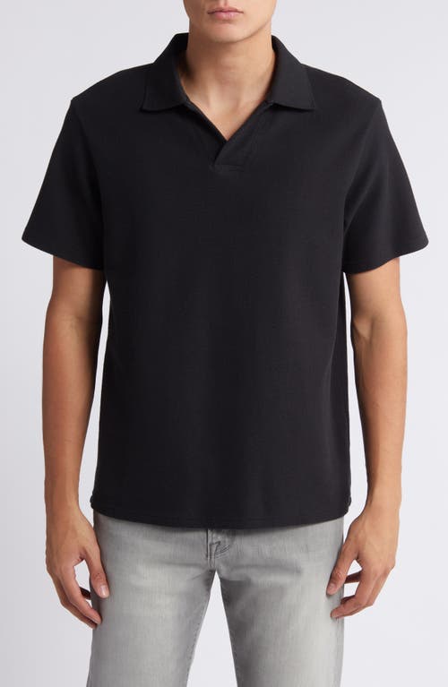 Frame Jacquard Short Sleeve Open Collar Polo Shirt In Black