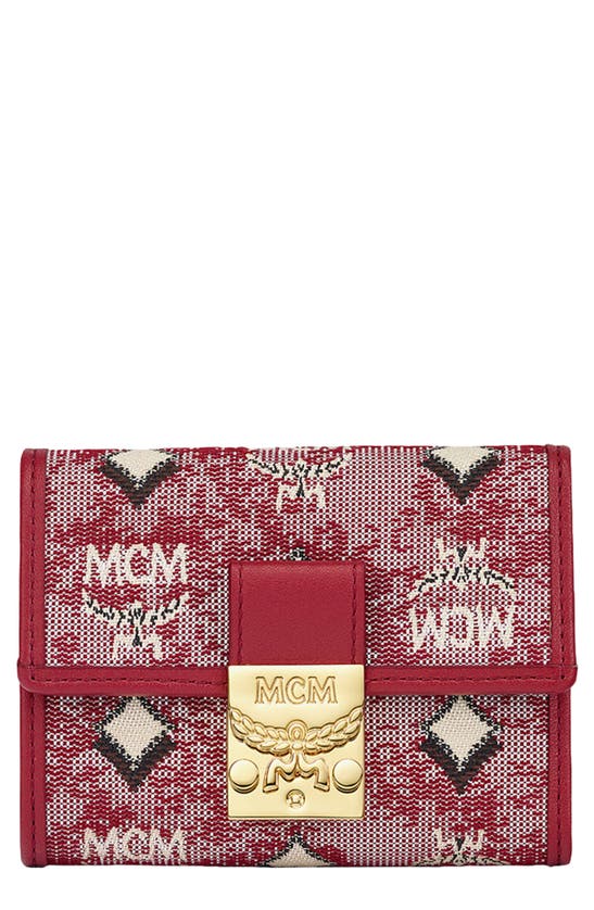 Mcm Vintage Jacquard Trifold Wallet In Red/gold