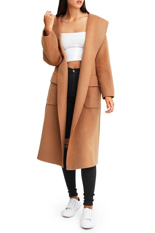 Belle & Bloom Runaway Wool Blend Robe Coat In Dark Camel