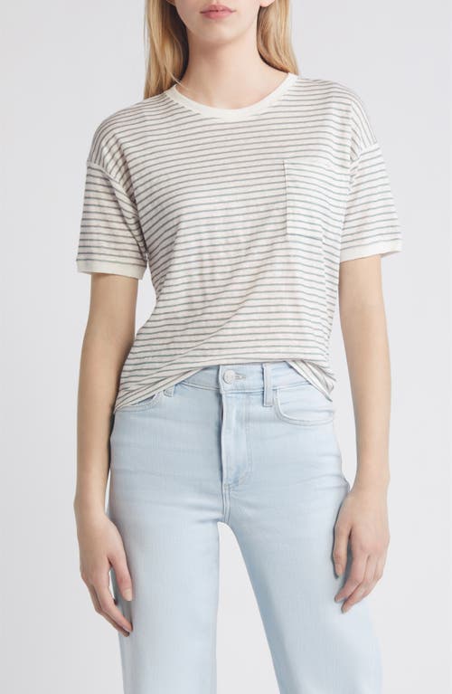 FRAME Stripe Pocket Organic Cotton T-Shirt Green Gem Multi at Nordstrom,