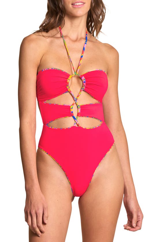 Shop Maaji Amazonas Savage Cutout Reversible One-piece Swimsuit In Red Multicolor