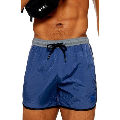 Topman Classic Nylon Swim Trunks, Blue