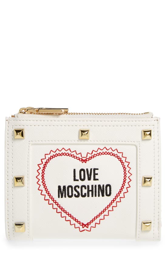 Love Moschino Embroidered Bifold Faux Leather Wallet In White