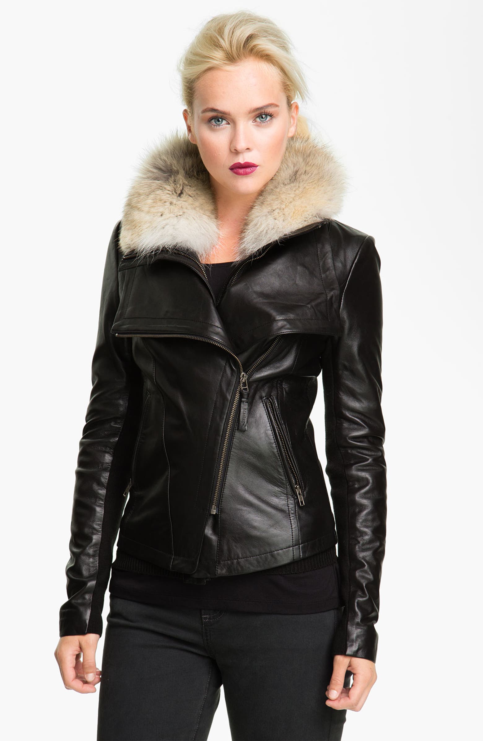 Mackage 'Jora' Genuine Coyote Fur Collar Leather Jacket with Removable ...