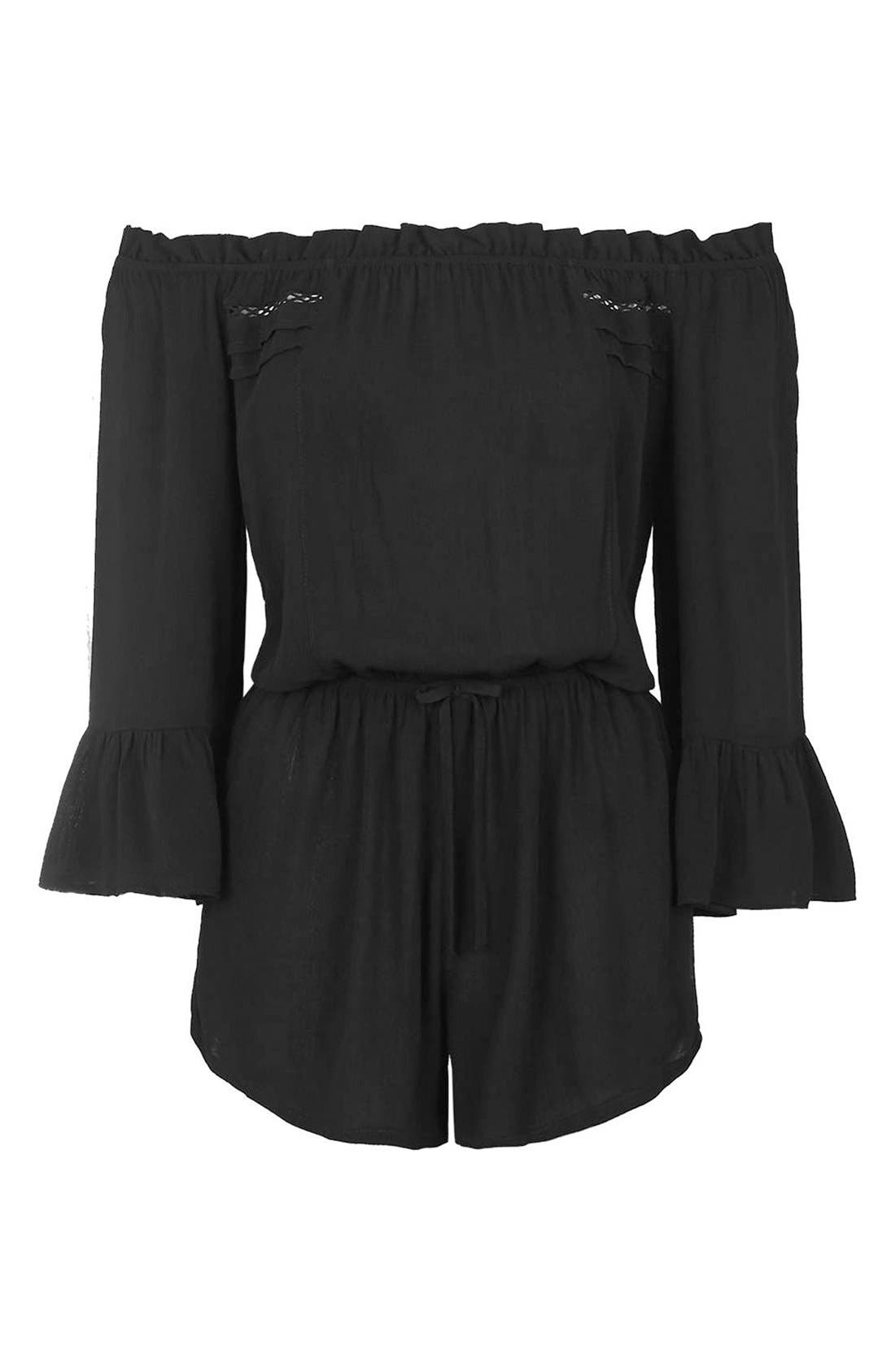 Topshop linen strappy romper playsuit in black