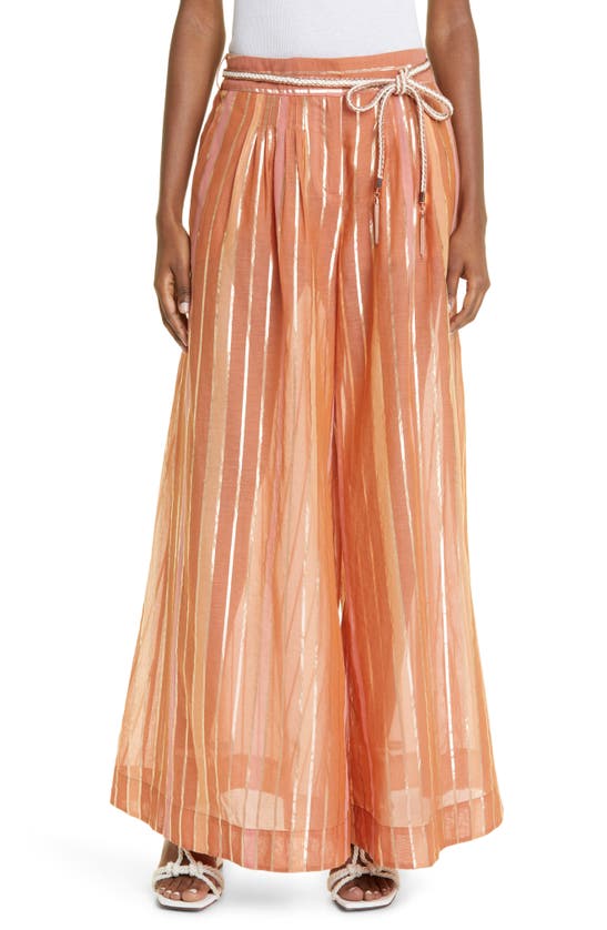 ZIMMERMANN DEVI METALLIC STRIPE WIDE LEG COVER-UP PANTS